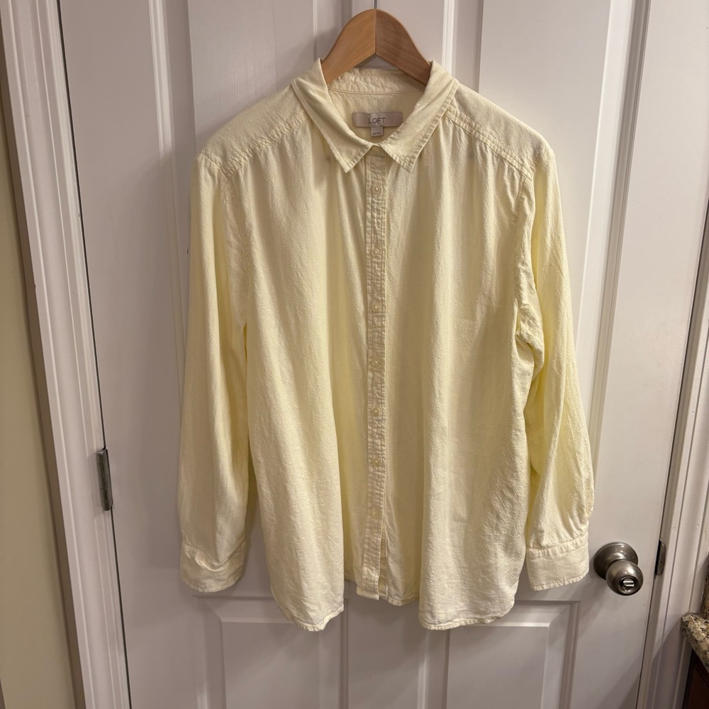 LOFT Butter Yellow Button Down Shirt Lightweight Linen Blend XXL
